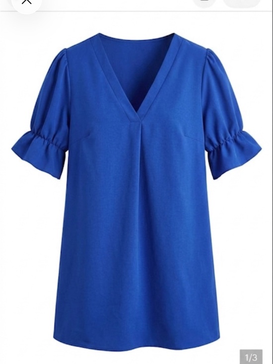 SHEIN Tops - SHEIN Blue V-Neck Puff Sleeve Tunic